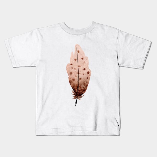 Watercolor brown feather Kids T-Shirt by DreamLoudArt